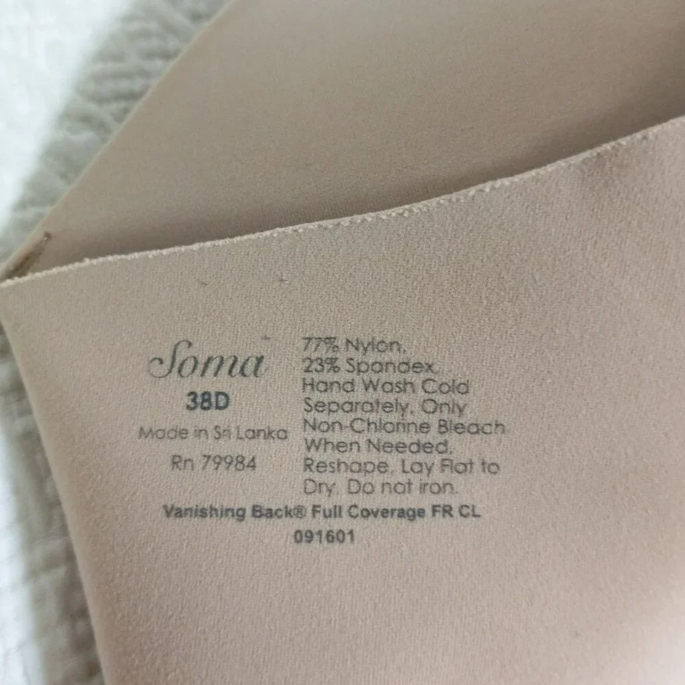 Soma Full Coverage Vanishing Back Light Bra Size 38D Women's Bra